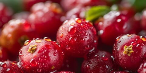 Fresh red Namcheon berries glisten with raindrops, showcasing their vibrant color and natural beauty. These red Namcheon berries are a perfect representation of nature s freshness.