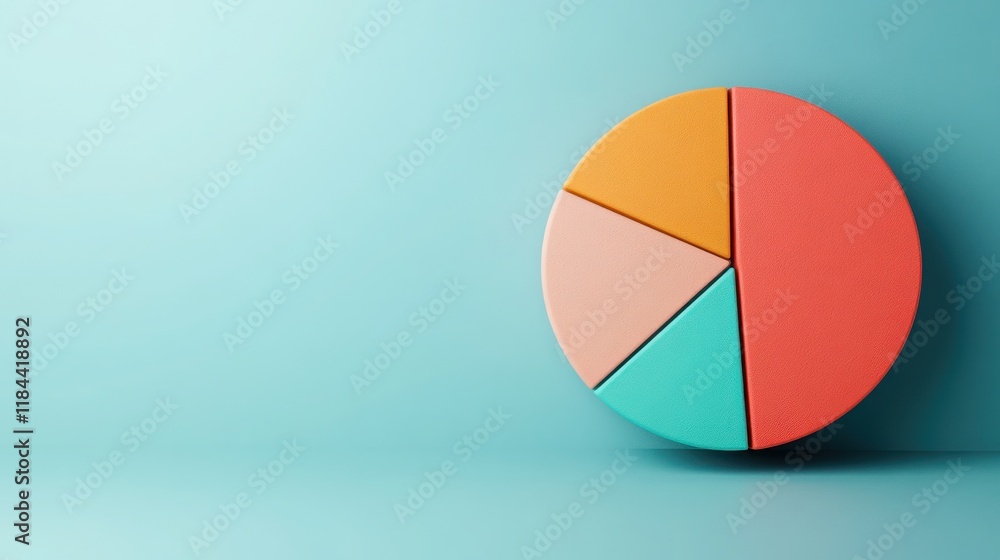Poster colorful pie chart on a blue background, representing data visualization and analysis in modern busi