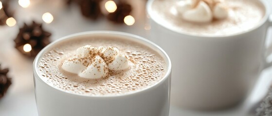 Two cups of hot chocolate with whipped cream on top