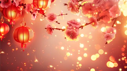 Fototapeta premium Lunar New Year: Blossoms and Lanterns 