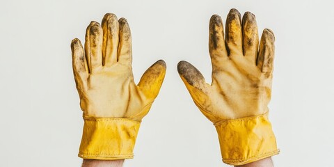 Hands in safety gloves used for engineering purposes are depicted against a white background, emphasizing the importance of safety equipment in the engineering field.