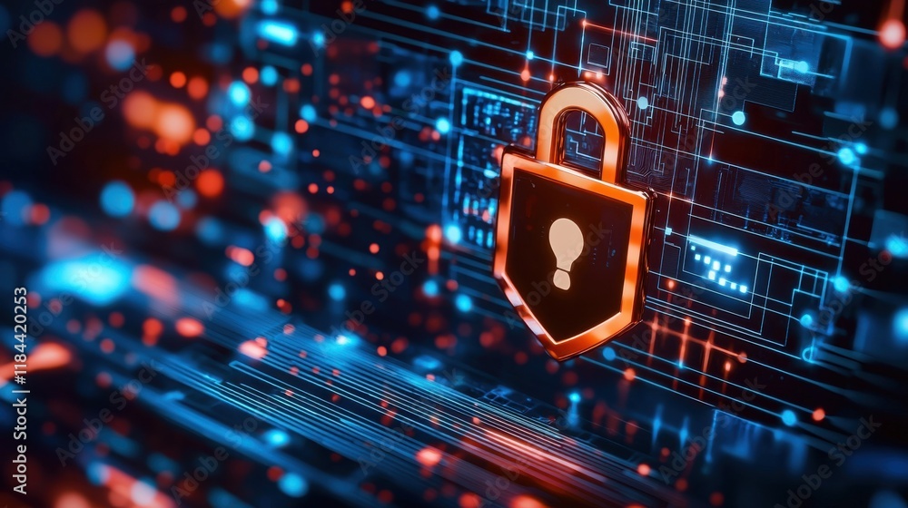 Aufkleber secure digital lock shielding confidential data and information from cyber threats