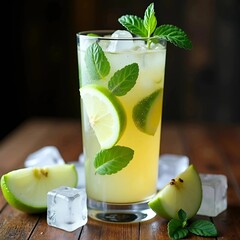 mojito cocktail: ice, lime, mint
