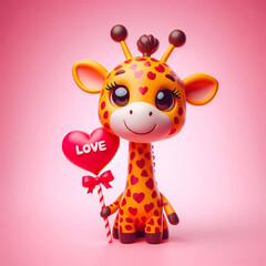 character, illustration, wallpaper, photo cute giraffe love for valentine days