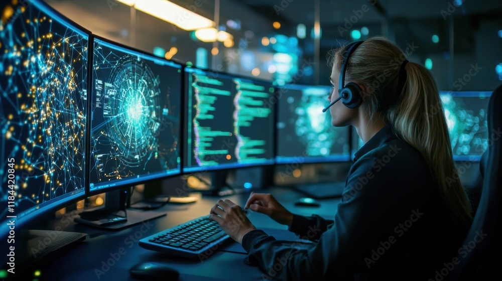 Poster futuristic digital workspace with advanced data analytics and market visualization