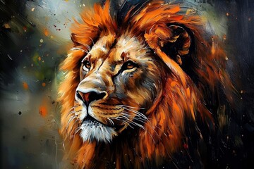 Fototapeta premium A stunning oil painting of a majestic lion.