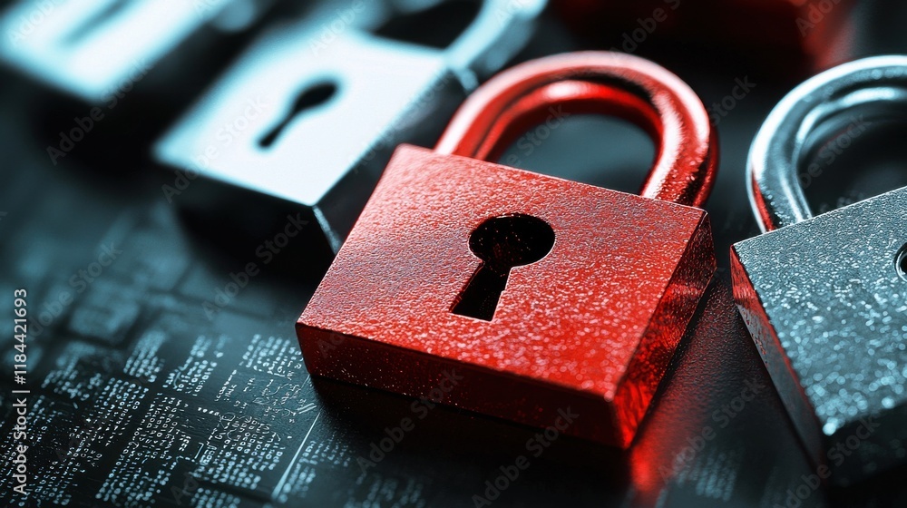 Poster secure access lock symbolizing digital privacy and cyber protection for business and finance