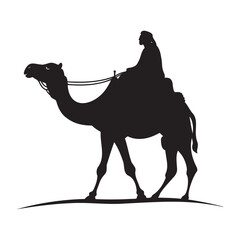 Bedouin man riding on a camel silhouette vector illustration