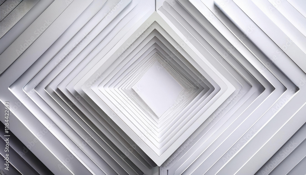 Poster intricate white geometric layers creating a captivating depth with rounded rhomb effects in a bright