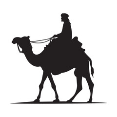 Man on a desert camel silhouette vector illustration