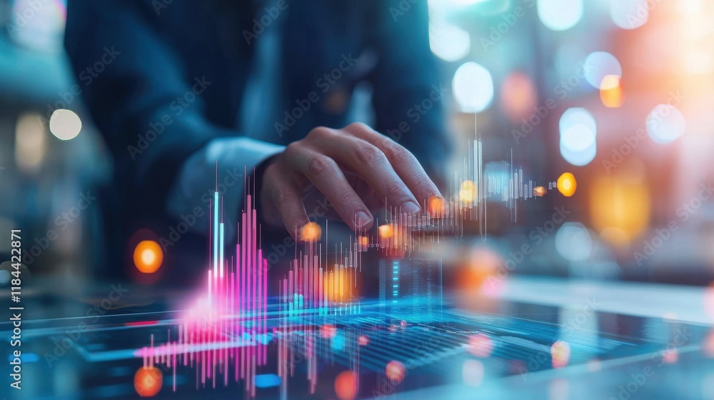 Poster futuristic financial data analytics dashboard with interactive data visualization chart and graph