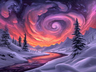 Fototapeta premium Winter Wonderland Spiral Galaxy Illustration