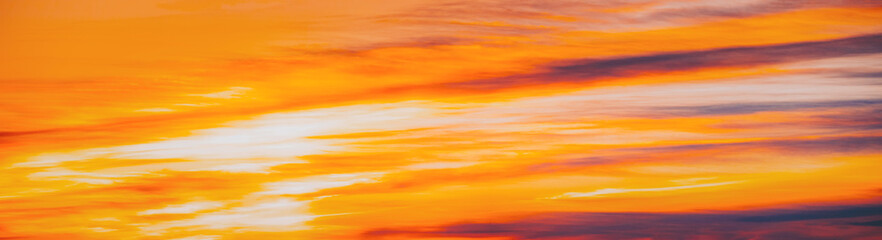 Sunrise Bright Dramatic Sky. Scenic Colorful Sky At Dawn. Sunset Sky Natural Abstract Background. Panorama