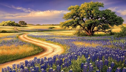 Experience the vibrant colors of blooming blue bonnet flowers.
