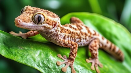 A Close up of a Lizard Sitting on Top of a Leaf - Generative AI