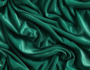 Fototapeta premium Luxurious Emerald Green Velvet Drape: Rich Texture and Elegant Fabric Background