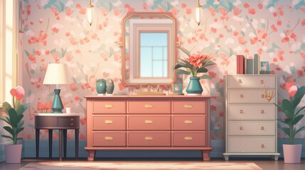 Obraz premium Modern living room mockup featuring a stylish commode and contemporary decor, showcasing a blend of comfort and elegance in interior design.