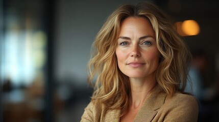 Obraz premium A mature Caucasian woman serving as the CEO of a large corporation, leading the organization as its top executive.