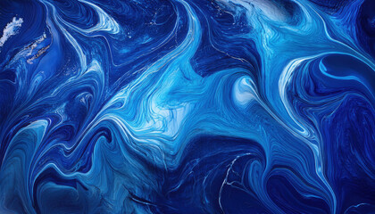 Obraz premium Abstract artwork featuring swirling blue textures and liquid patterns on a deep blue background