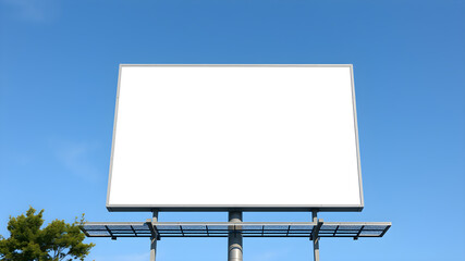 Fototapeta premium Blank billboard mockup on blue sky background for new advertisement. Generative AI