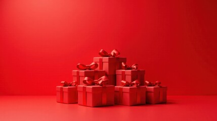A Pile of Red Presents with Shiny Ribbons for a Festive Occasion