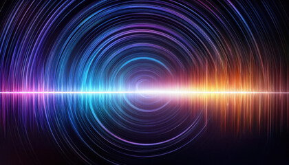 Dynamic abstract representation of sound waves with vibrant colors and circular patterns creating a visually striking effect