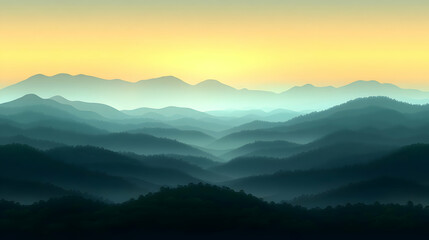 Naklejka premium Misty Mountain Sunrise Illustration