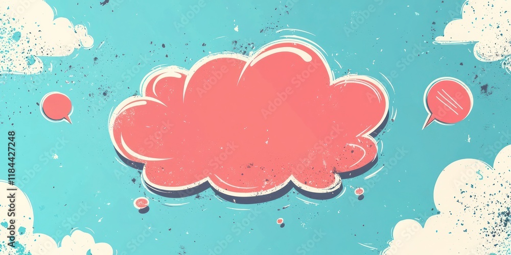 Poster paper speech cloud sticker for chat text vector. grunge message box and retro conversation bubble. c