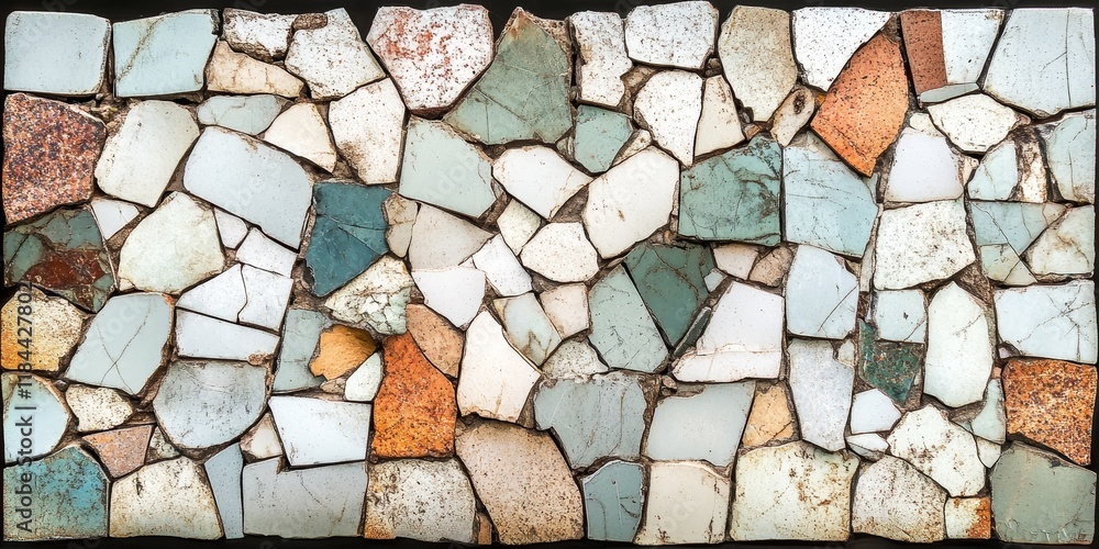 Poster a collection of fifty two shattered tiles forms a unique patchwork pattern, showcasing a distinctive