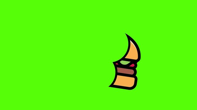 Bite burger animated icon on green