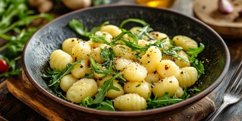 Italian culinary traditions highlight gnocchi, a delightful dish featuring cheese and peppery arugula, creating a perfect fusion of flavors in Italian cuisine.