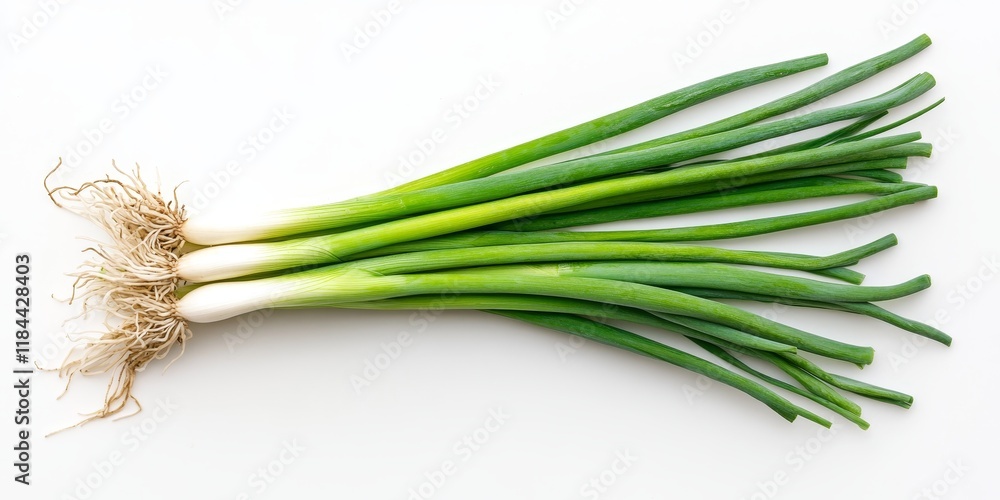 Aufkleber green onion displayed in isolation on a white background. a top view flat lay showcasing the vibrant