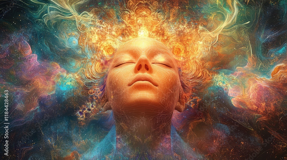 Poster quantum-enhanced digital art, where quantum computing drives the creative process, producing dynamic