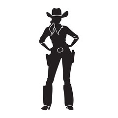 Cowgirl costume standing pose silhouette vector illustration