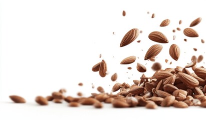 Falling Almond Nuts on White Background, Detailed Illustration, High-Resolution, Professional Color Grading, Clear Focus