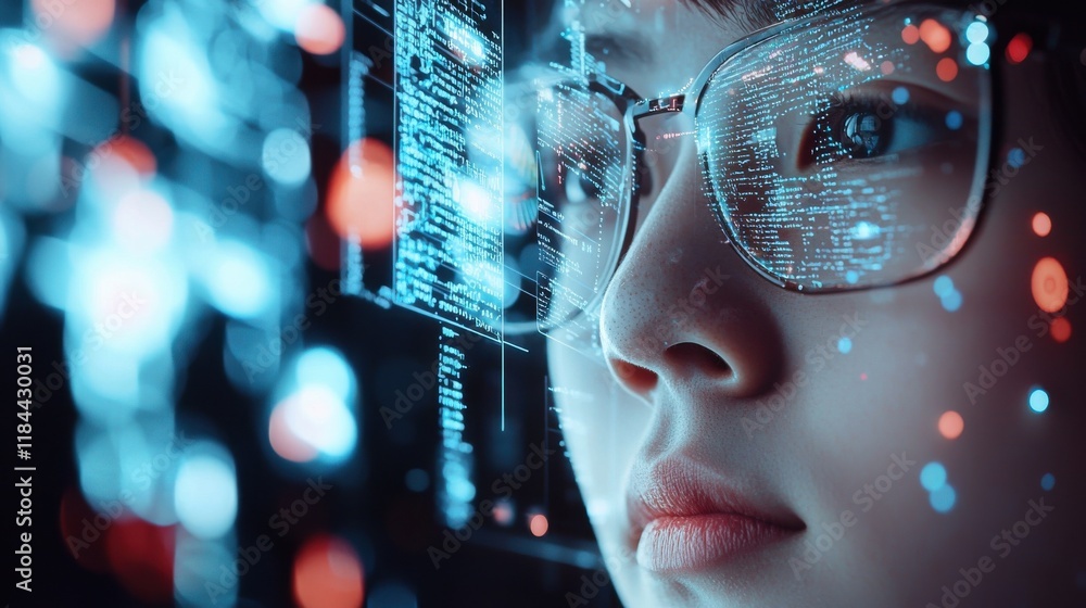 Poster dynamic digital landscape of futuristic code and data visualization