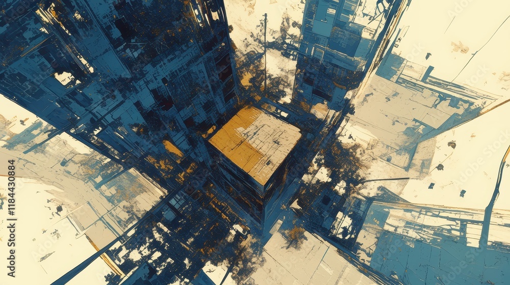Poster abstract grunge skyscraper, a striking illustration showcasing a towering building enveloped in vibr