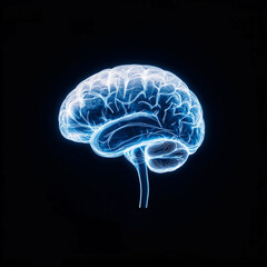 A glowing digital illustration of a human brain with neon blue light effects on a black background, emphasizing innovation and scientific exploration.