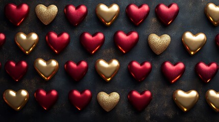 Obraz premium Red and Gold Valentine Hearts Background