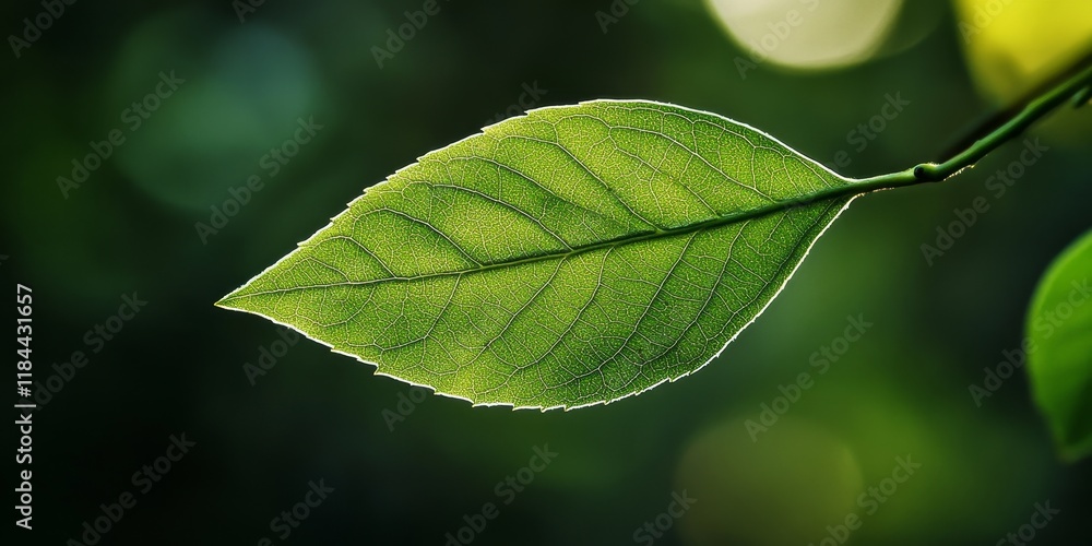 Poster dropping a green leaf with a pointed end creates a captivating visual, showcasing the beauty and int