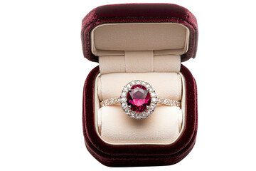 Velvet prosperity idea. Elegant ruby ring in a luxurious velvet box, perfect for special occasions.