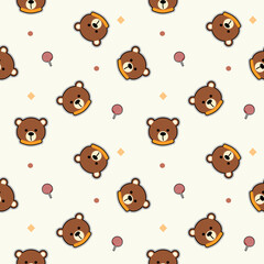 Obraz premium Face bear cartoon so cute. On lollipop background. Pattern seamless vector illustration. 