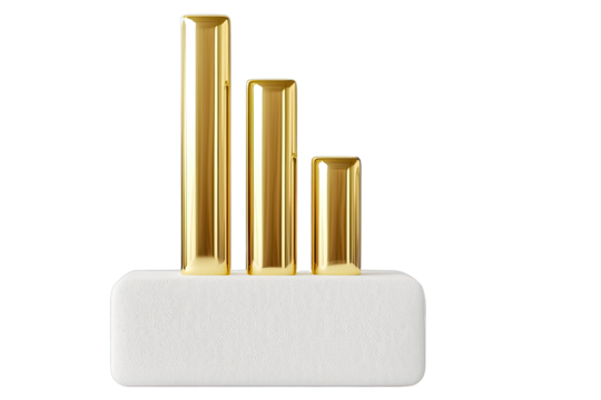 Velvet prosperity idea. Stylized gold rising bar graph on a white base representing financial growth.