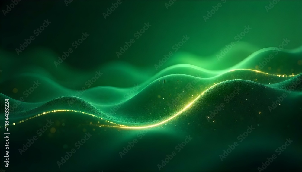 Poster A vibrant green abstract background design with elegant golden elements. Green abstract digital wave for backgrounds and presentations, abstract blue wave background, presentation background