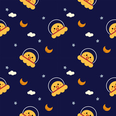 Squid in the space cartoon so cute. On star moon cloud blue background. Pattern seamless vector illustration. .