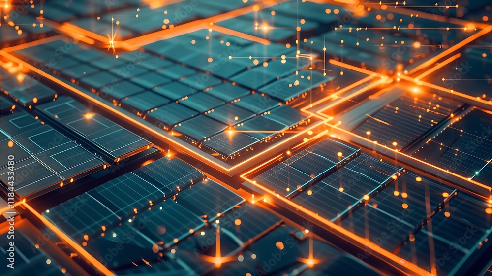 Poster abstract digital network with glowing connections on a circuit board. suggests technology, data flow