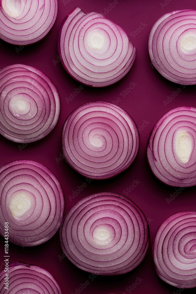 Aufkleber vibrant red onion slices displaying intricate patterns: a culinary delight for fresh and healthy cui