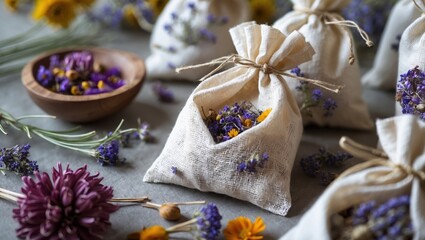 Calming Herbal Sachets with Dried Flowers for Relaxation and Wellness