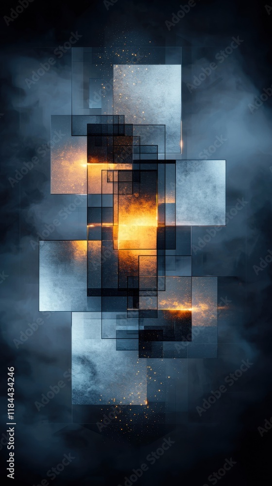 Poster fiery geometric explosion of abstract shapes and contrasting patterns