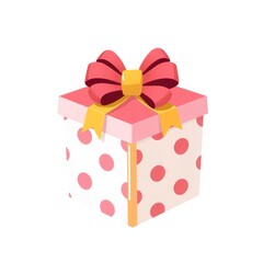 Adorable Pink Polka Dot Gift Box with Red Bow Festive Present Illustration
